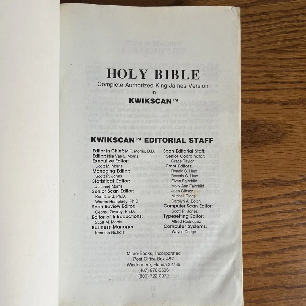 Kwikscan Holy Bible: Complete Authorized King James Version 1987